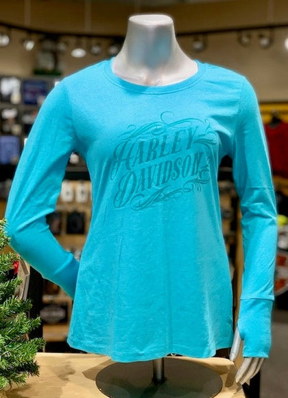 Ladies HD Filigree Script Log Sleeve T-Shirt with Custom Dealer Imprint